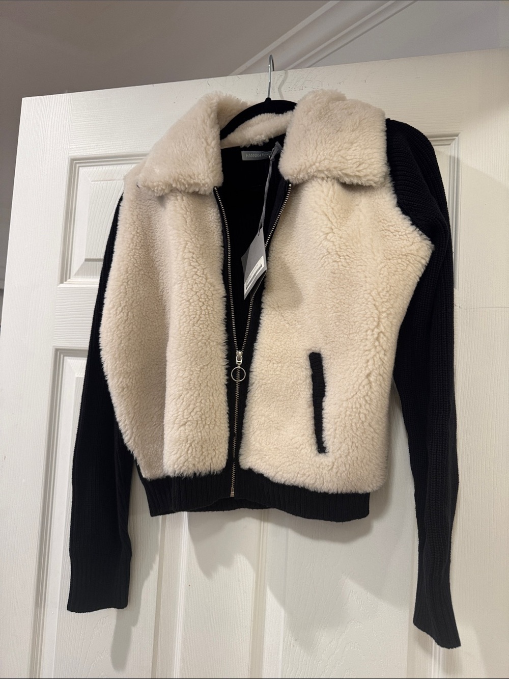 Hannah Rose Two-Tone Sherpa Zip Jacket - Black & Cream